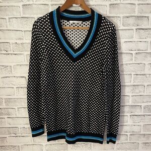 Two by Vince Camuto black patterned v-neck sweater Medium